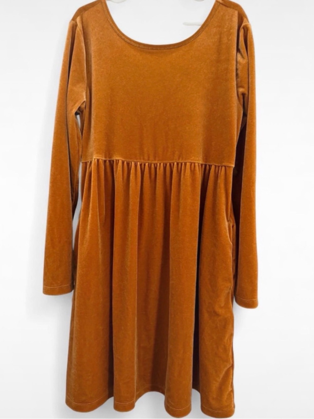 Girls' Velvet Long-Sleeve Dress in Rust